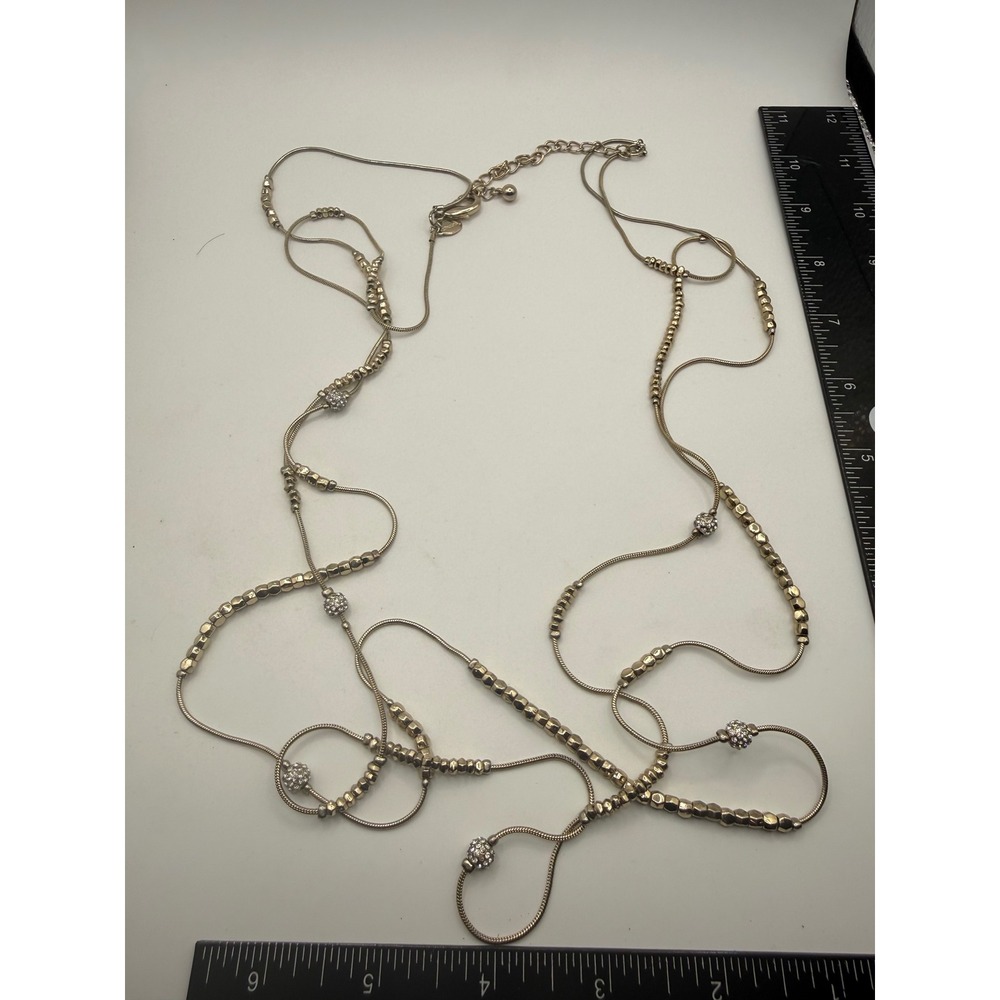 Chicos‎ Gold Tone Multi Strand Beaded Rhinestone Ball Long Layered Necklace